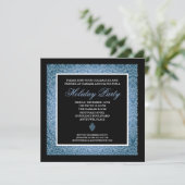 Invitation Classic Blue Damask Corporate Holiday Party (Debout devant)