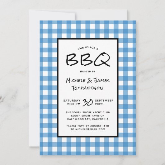 Invitation Classic Blue et White En vichy BBQ Pique-nique (Devant)