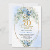 Invitation Classic Blue Floral Eucalyptus 70th Birthday Invit (Devant)