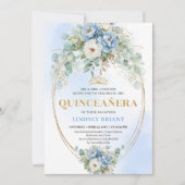 Invitation Classic Blue Floral Eucalyptus Quinceañera Invite (Devant)