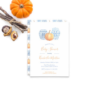 Invitation Classic Blue Ginger Jars Citrouille Baby shower