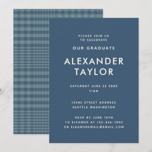Invitation Classic Blue Glen Plaid Motif Graduation