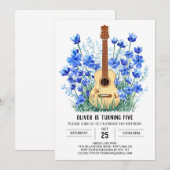 Invitation Classic Blue Guitar Boy Anniversaire (Devant / Derrière)