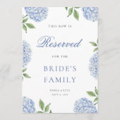 Invitation Classic Blue Hydrangea Border Reserved Row Card (Dos)