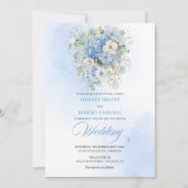 Invitation Classic Blue Hydrangea Gold Floral Wedding Invite (Devant)