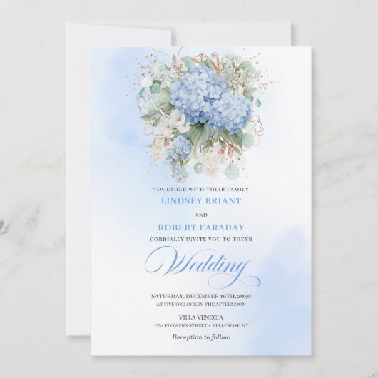 Invitation Classic Blue Hydrangea Watercolor Wedding Invitе (Devant)
