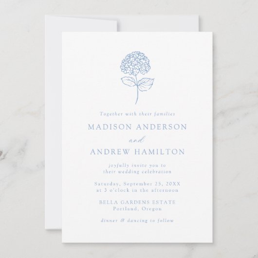 Invitation Classic Blue Hydrangea Wedding (Devant)