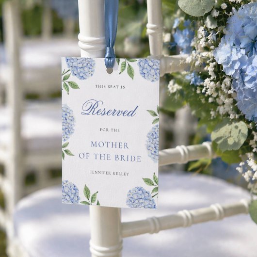 Invitation Classic Blue Hydrangea Wedding Reserved  Seat Card