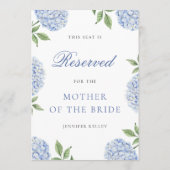 Invitation Classic Blue Hydrangea Wedding Reserved  Seat Card (Dos)