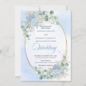 Invitation Classic Blue Hydrangea Wheat Gold Wedding Invite (Devant)