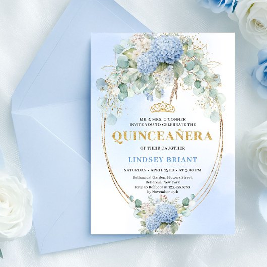 Invitation Classic Blue Hydrangeas Eucalyptus Quince Invite