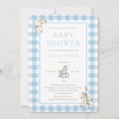 Invitation Classic Blue Plaid Horse Rocking Baby Boy Douche (Devant)