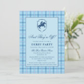 Invitation Classic Blue Plaid Race Horse Crest Derby Party (Debout devant)
