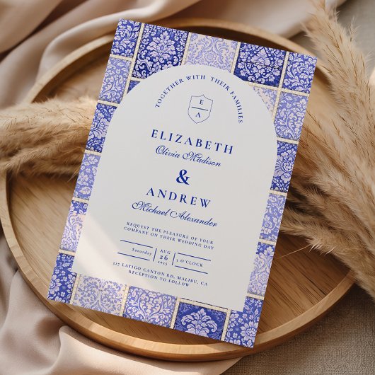 Invitation Classic Blue Porcelain Patchwork Wedding