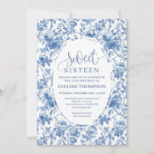 Invitation Classic Blue Roses Digital Download Sweet 16 (Devant)