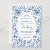 Invitation Classic Blue Toile de Jouy Roses Timeless Wedding (Devant)
