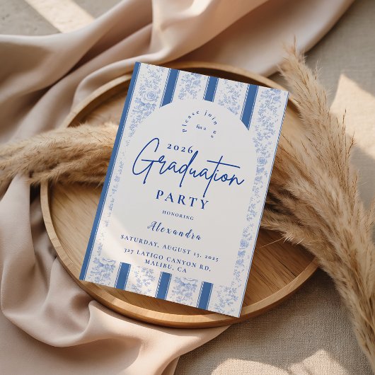 Invitation Classic Blue Toile Graduation Party