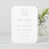 Invitation Classic Blue Wedding Crest Save The Date Invite (Debout devant)