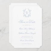 Invitation Classic Blue Wedding Crest Save The Date Invite (Devant / Derrière)
