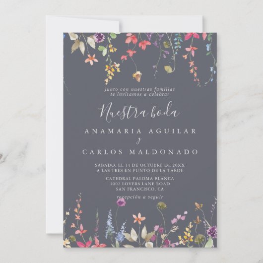 Invitation Classic Blue Wild Floral Nuestra Boda Mariage (Devant)