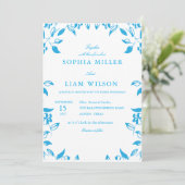 Invitation classic blue  wild flowers wedding invite (Debout devant)