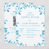 Invitation classic blue  wild flowers wedding invite (Devant / Derrière)
