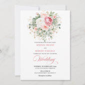 Invitation Classic Blush Peonies Greenery Gold Wedding Invite (Devant)