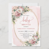 Invitation Classic Blush Pink Floral Eucalyptus Baby Shower (Devant)