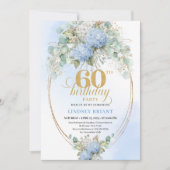 Invitation Classic Bohemian Soft Blue Greenery 60th Birthday (Devant)