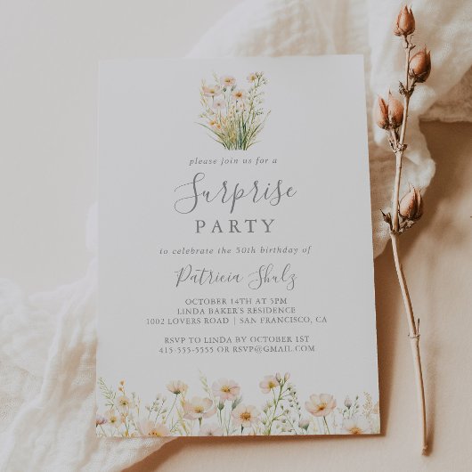 Invitation Classic Boho Blush Fleur sauvage Parti surprise