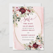Invitation Classic Boho Burgundy Blush Gold Roses Save Date (Devant)