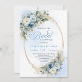 Invitation Classic Boho Dusty Blue Floral Gold Bridal Shower (Devant)