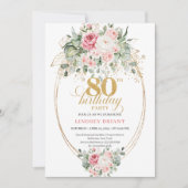 Invitation Classic Boho Minimalist Blush Floral 80th Birthday (Devant)