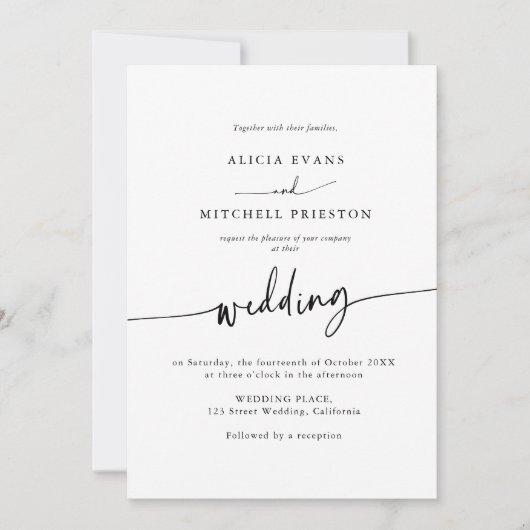 Invitation Classic Boho Minimalist Script Wedding Photo (Devant)