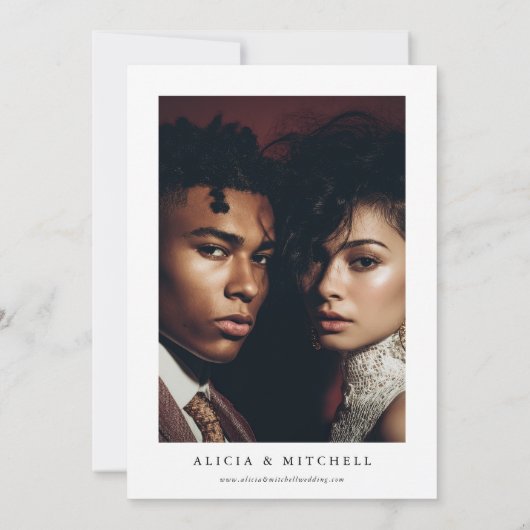 Invitation Classic Boho Minimalist Script Wedding Photo (Dos)