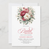 Invitation Classic Boho Red White Floral Gold Bridal Shower (Devant)