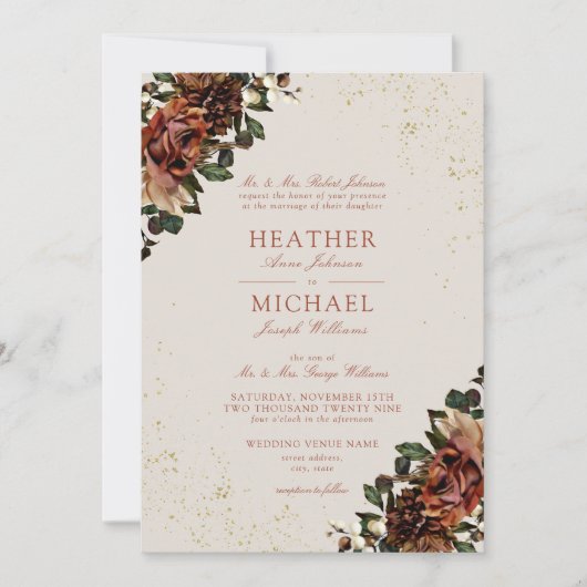 Invitation Classic Boho Terracotta Verdure Floral Mariage (Devant)