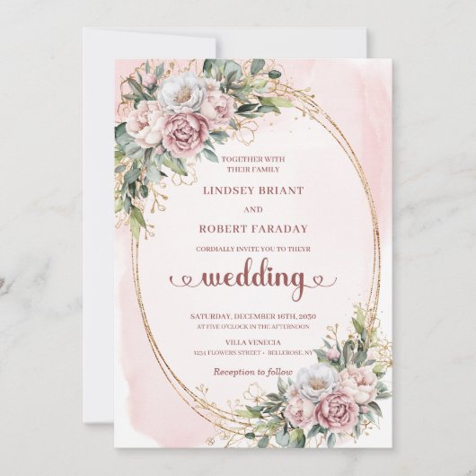 Invitation Classic Botanical Rose Gold Blush Wedding Invite (Devant)