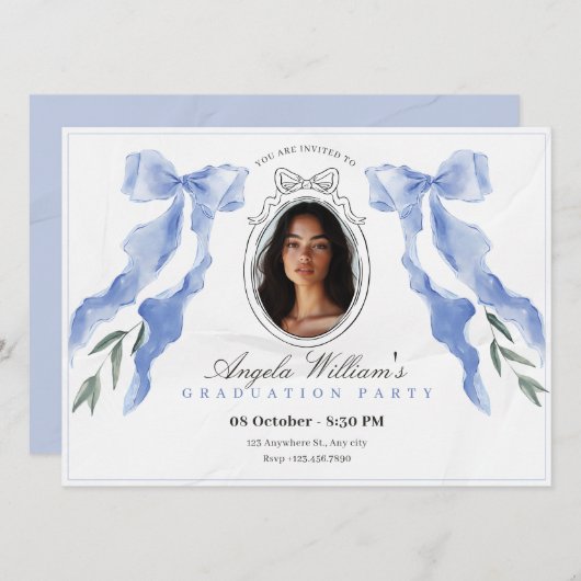 Invitation Classic bow élégant photo Graduation (Devant / Derrière)