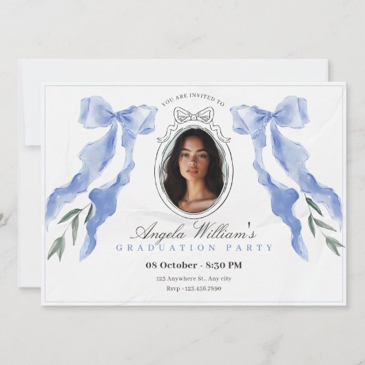 Invitation Classic bow élégant photo Graduation (Devant)
