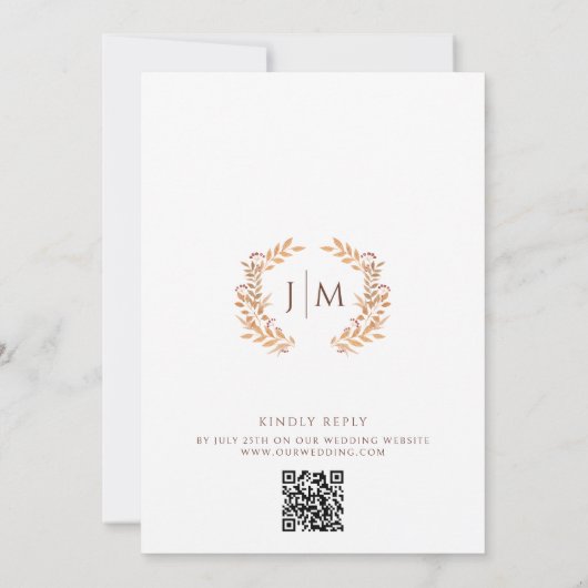 Invitation Classic Brown automne paysage Feuille Mariage QR (Dos)