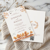 Invitation Classic Brown automne paysage Feuille Mariage QR