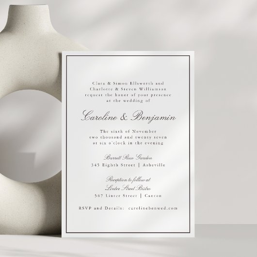 Invitation Classic Brown Border Script Elegant Wedding RSVP