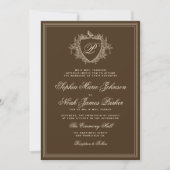Invitation Classic brown QR code formal monogram wedding (Devant)
