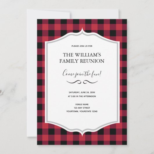 Invitation Classic Buffalo Plaid Check Black Red Event (Devant)