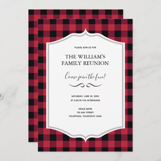 Invitation Classic Buffalo Plaid Check Black Red Event (Devant / Derrière)