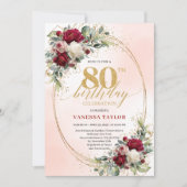 Invitation Classic Burgundy Boho Floral 80th Birthday Invite (Devant)