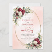 Invitation Classic Burgundy Floral Bohemian Wedding Invitatio (Devant)