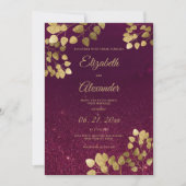 Invitation Classic burgundy glitter gold eucalyptus Wedding (Devant)