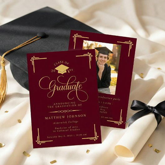 Invitation Classic Burgundy Gold Graduation
